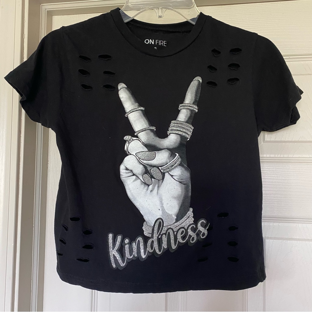 Black Short Sleeve Distressed Cropped Tee Size Small